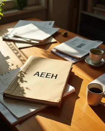 Documents et café sur une table. AEEH