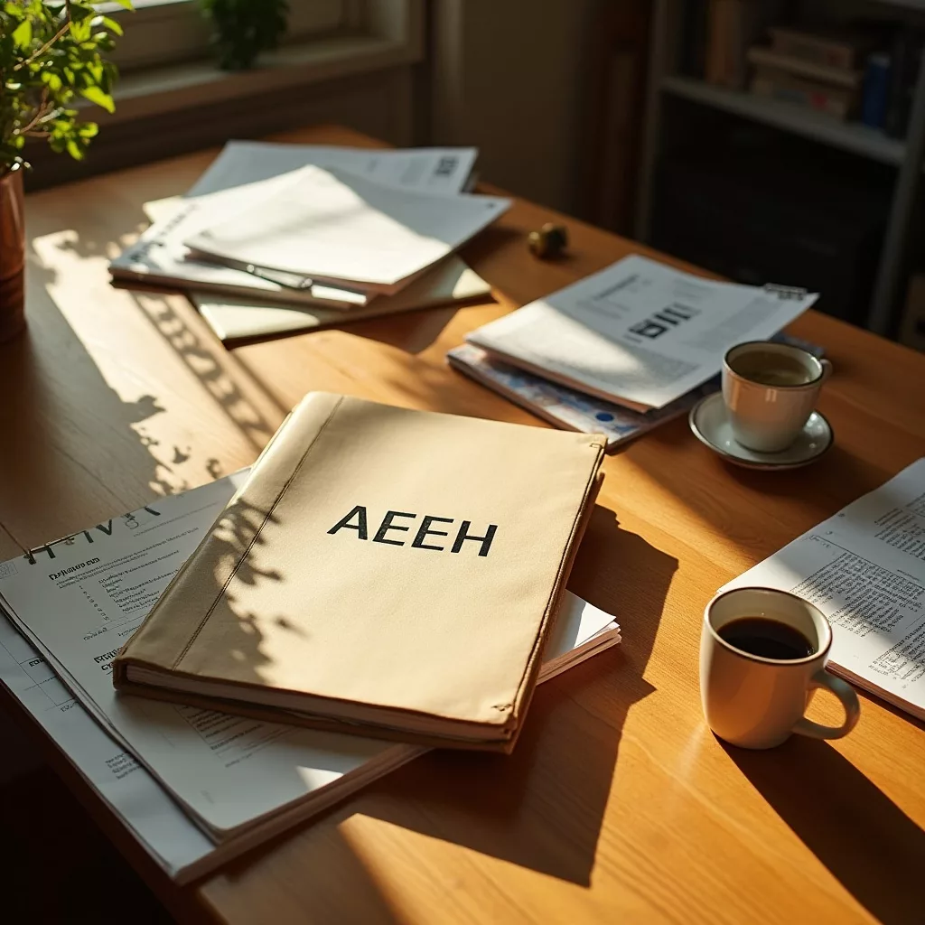 Documents et café sur une table.