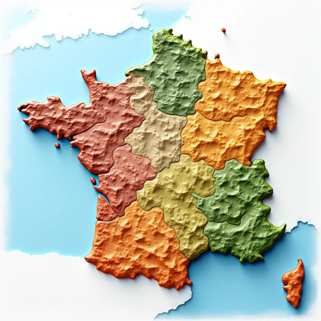 Carte de France en relief coloré.