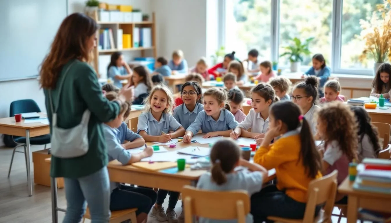 Un groupe d'enfants d'âges variés participe à des activités structurées dans un environnement éducatif, favorisant l'apprentissage et la socialisation, en particulier pour ceux ayant des troubles du spectre autistique et des symptômes de TDAH. Ces interactions permettent de développer des compétences en communication sociale et de mieux comprendre les différences de chacun.