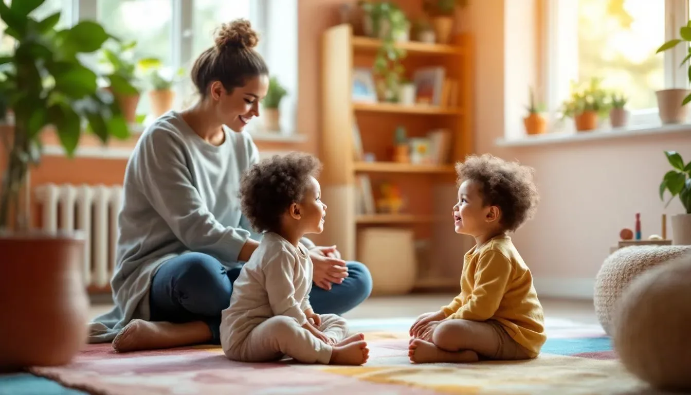 Un enfant participe à une séance de thérapie avec un professionnel dans une salle lumineuse, conçue pour favoriser le développement et la communication sociale. Cette prise en charge vise à aider les enfants présentant des troubles du spectre autistique (TSA) ou un trouble du déficit de l'attention avec ou sans hyperactivité (TDAH).