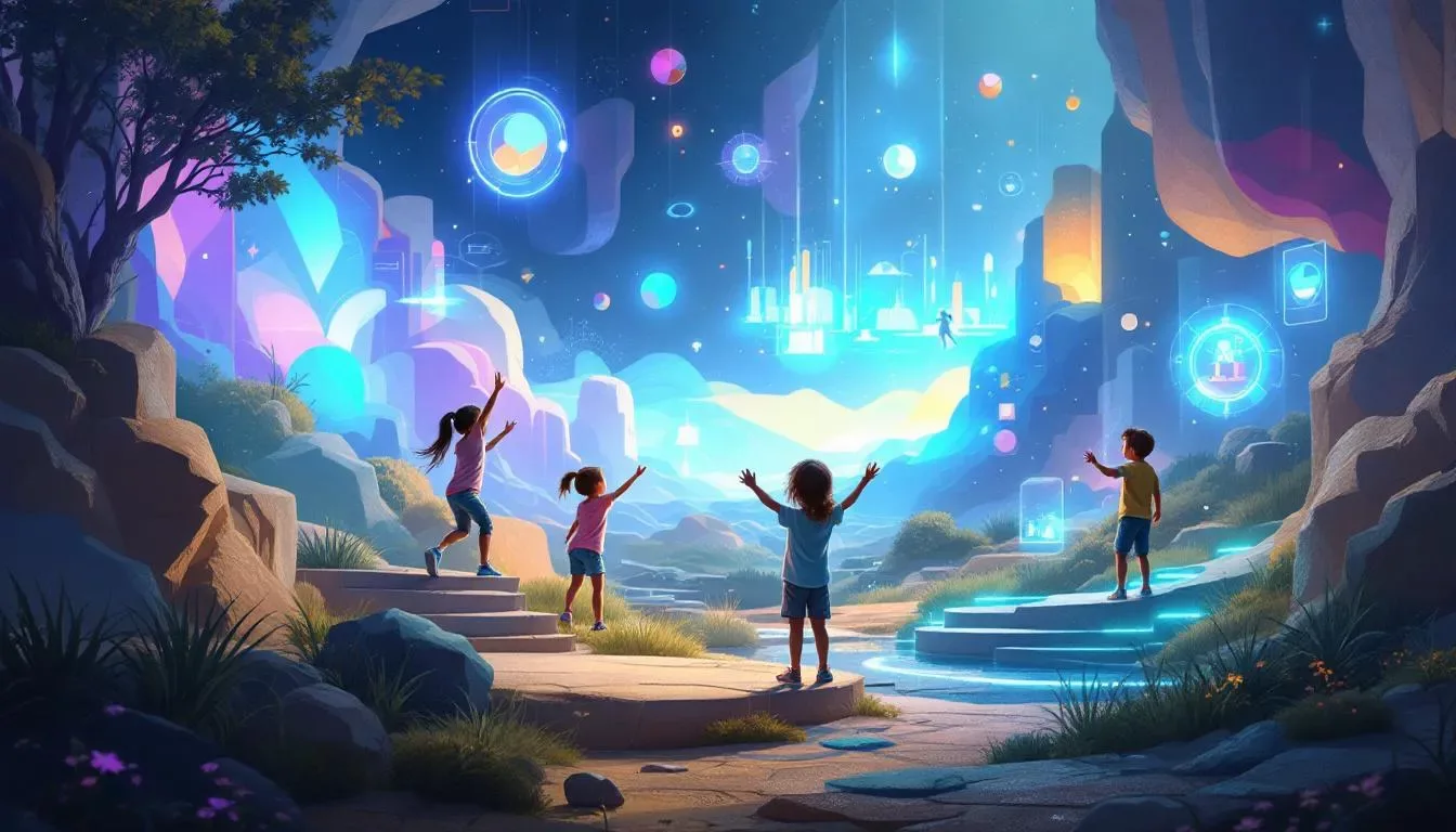 Des enfants utilisant des applications de réalité mixte pour le développement moteur.