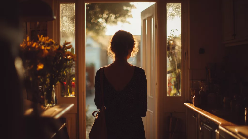 Femme rentrant chez elle en fin de journée, symbolisant l’attente prolongée d’une décision administrative MDPH.