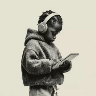 EndeavorRx - Enfant portant un casque audio et utilisant une tablette, concentré sur un contenu numérique interactif