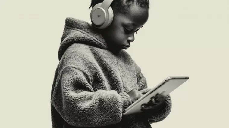 EndeavorRx - Enfant portant un casque audio et utilisant une tablette, concentré sur un contenu numérique interactif