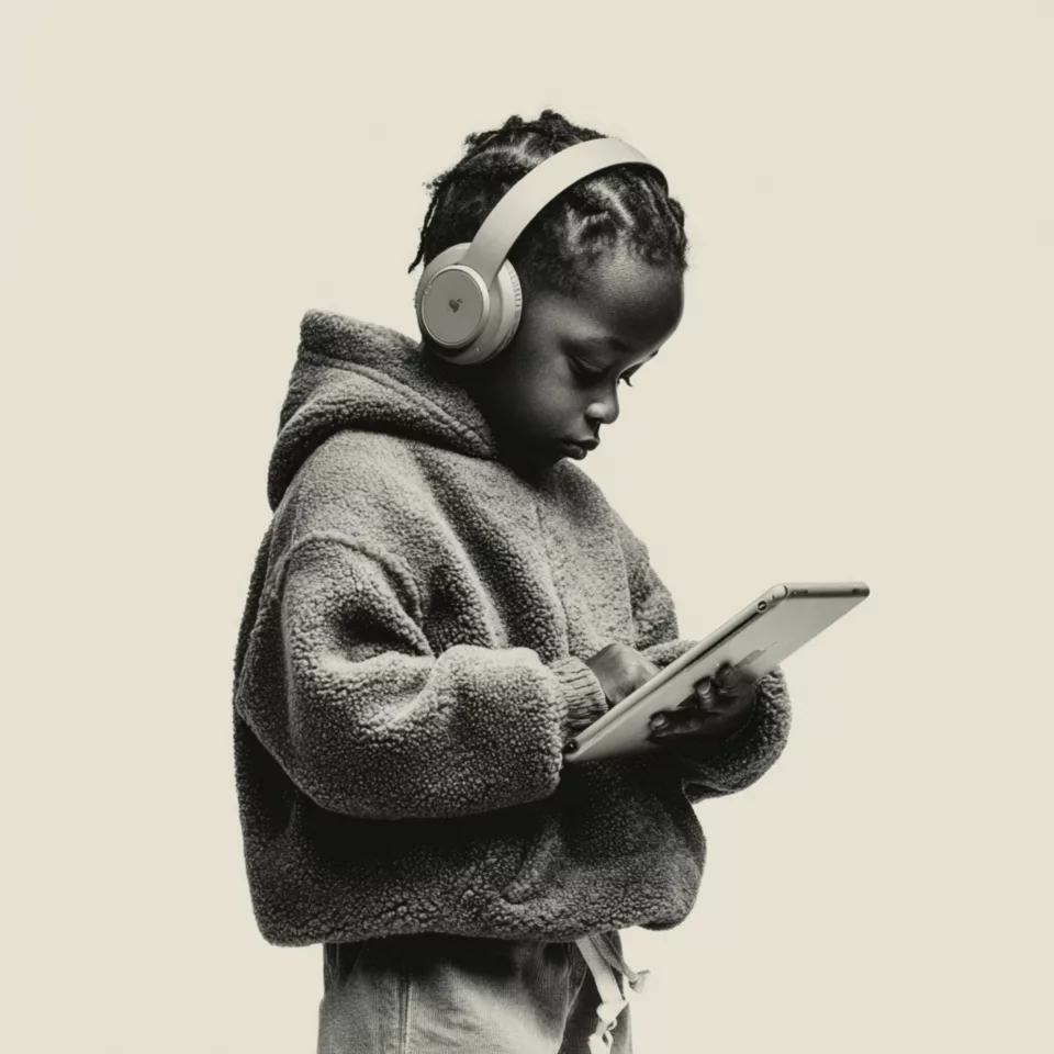 EndeavorRx - Enfant portant un casque audio et utilisant une tablette, concentré sur un contenu numérique interactif