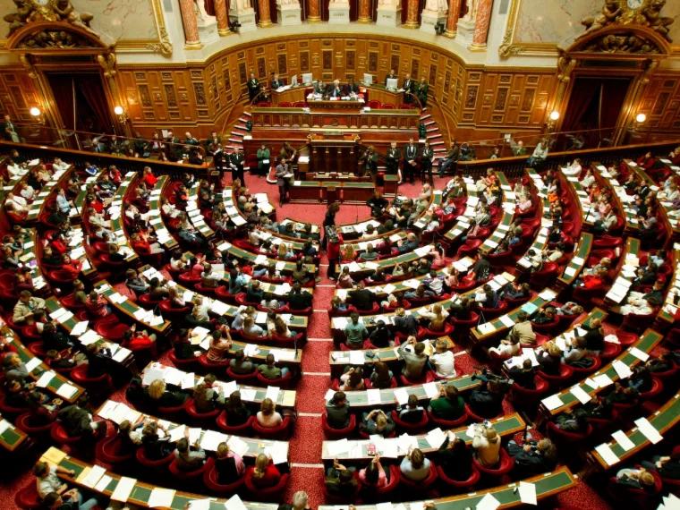 Séance du Sénat en hémicycle lors de l’examen d’une proposition de loi concernant l’école inclusive et le statut des AESH.