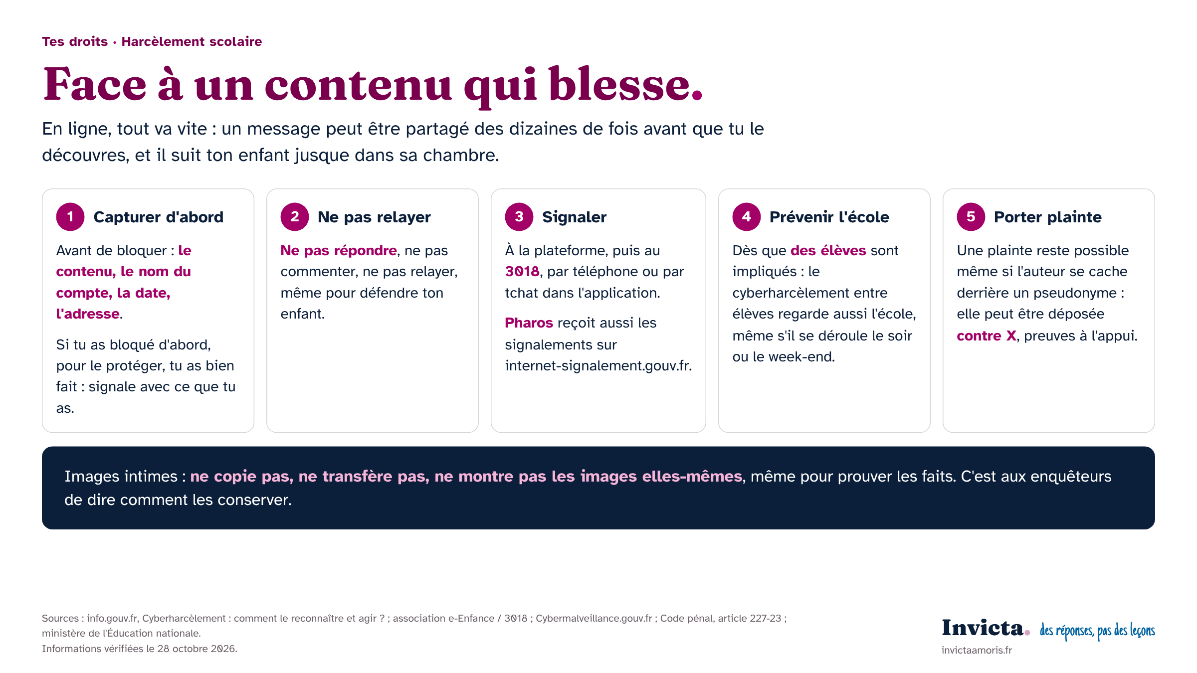 Porter plainte pour harcèlement scolaire : les gestes face à un contenu qui blesse en ligne, de la capture à la plainte, même contre X